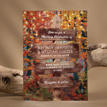 Rustic Fall Autumn Woodland String Lights Wedding Invitation<br><div class="desc">Outdoor autumn wedding invitations featuring a romantic fall woodland setting, string twinkle lights and your wedding information written on a rustic wooden signpost. For further personalisation, please click the "Customise it" button to modify this template. All text style, colours, and sizes can be modified to suit your needs. You will...</div>