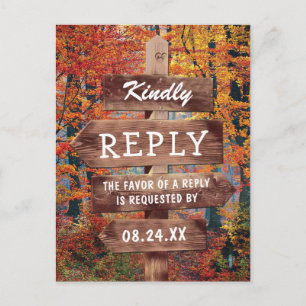 Rustic Fall Autumn Woodland Wedding RSVP Invitation Postcard