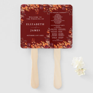 Rustic Fall Autumnal Burgundy Wedding Program Hand Fan