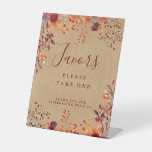 Rustic Fall Autumnal Leaves Floral Wedding Favours Pedestal Sign