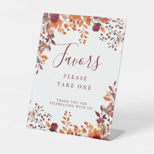 Rustic Fall Autumnal Leaves Wedding Favours Pedestal Sign