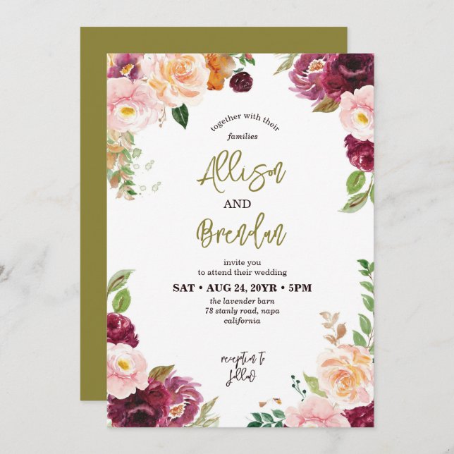 Rustic Fall Autumnal Maple Elegant Wedding Invitation (Front/Back)
