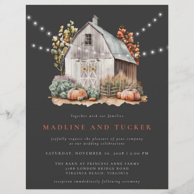 Rustic Fall Barn String Lights Wedding Invitation Flyer (Front)