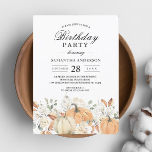 "Rustic Fall Birthday   Watercolor Pumpkin Invitation