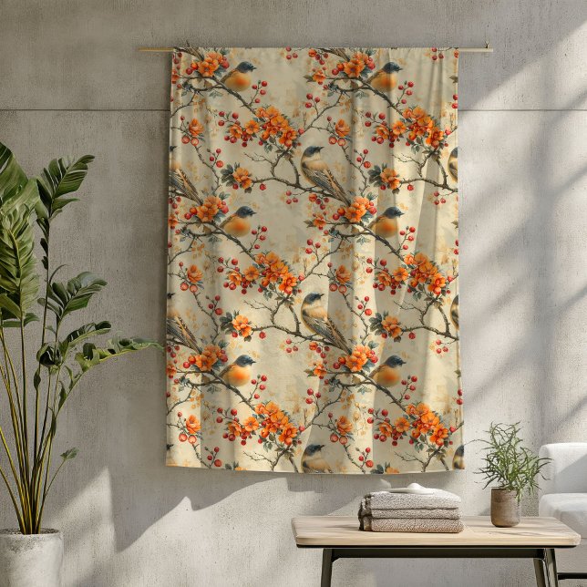 Rustic Fall Blanket with Birds and Blooming Floral (Rustic Fall Blanket with Birds and Blooming Floral)