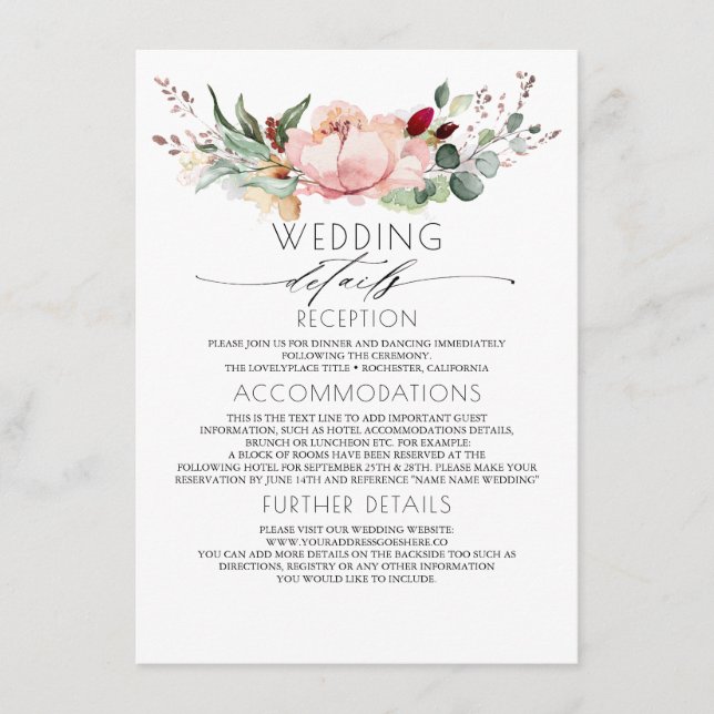 Rustic Fall Bloom Wedding Information Guest Enclosure Card (Front)