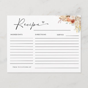 Rustic Fall Boho Arch Pampas Grass Recipe Card