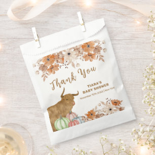 Rustic Fall Boho Floral Highland Cow Baby Shower  Favour Bags