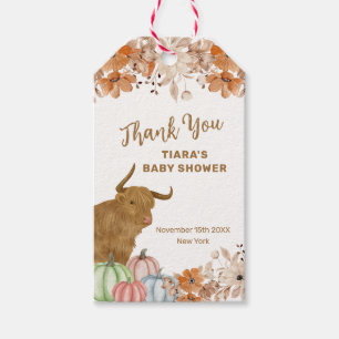 Rustic Fall Boho Floral Highland Cow Baby Shower Gift Tags