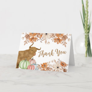 Rustic Fall Boho Floral Highland Cow Baby Shower  Thank You Card