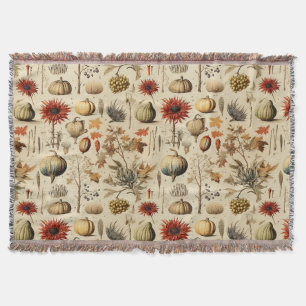 Rustic Fall Botanical with Gourds & Grains Throw Blanket