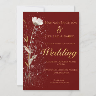 Rustic Fall Burgandy Bohemian Wildflower Wedding Invitation