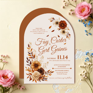 Rustic Fall Burnt Sienna Beige Floral Wedding Invitation
