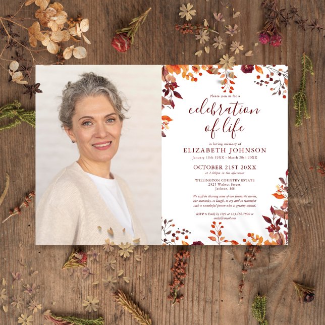 Rustic Fall Celebration Of Life Funeral Photo Invitation (Rustic Fall Celebration Of Life Funeral Photo Invitation)