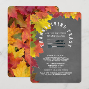 Rustic Fall Chalkboard Thanksgiving Dinner Party Invitation