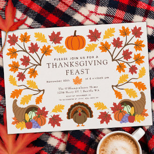 Rustic Fall Colours Turkey Thanksgiving Dinner Invitation