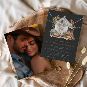 Rustic Fall Country Barn Lights Photo Wedding  Invitation