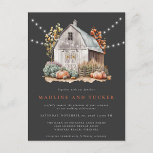 Rustic Fall Country Barn String Lights Wedding Postcard