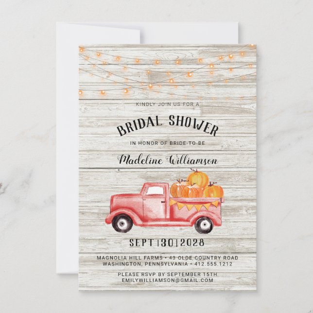 Rustic Fall Country String Lights Bridal Shower  Invitation (Front)