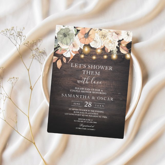 Rustic Fall Couple's Shower | Floral & Lights Invitation (Creator Uploaded)