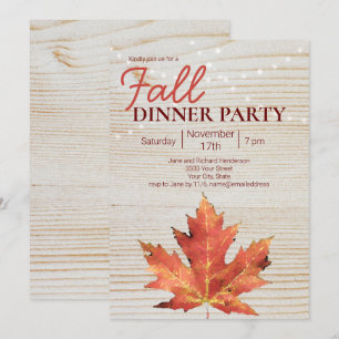 Rustic Fall Dinner Party Wood String Lights Invitation
