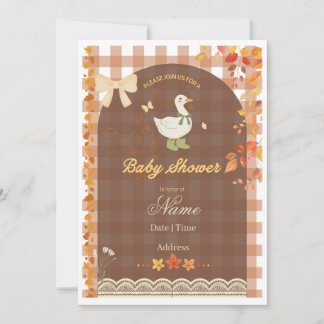 Rustic Fall Duck | Country Gingham & Autumn Leaves Invitation
