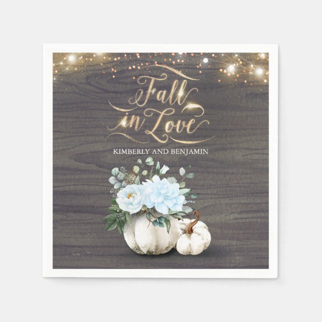 Rustic Fall Dusty Blue Floral Pumpkin Wedding  Napkin (Front)