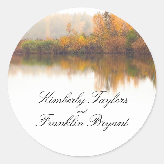 Rustic Fall Elegant Colourful Trees Wedding Classic Round Sticker (Front)