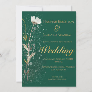 Rustic Fall Emerald Bohemian Wildflower Wedding Invitation
