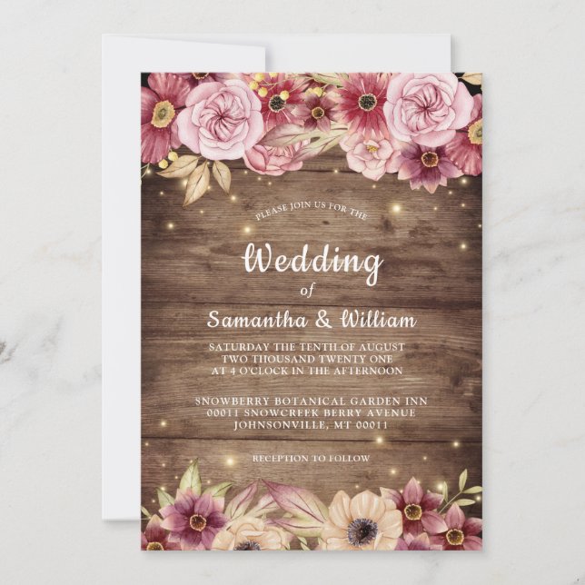 Rustic Fall Fantasy Watercolor Floral Wedding Invitation (Front)