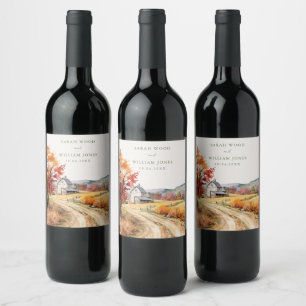Rustic fall farm linen print Wedding  Wine Label