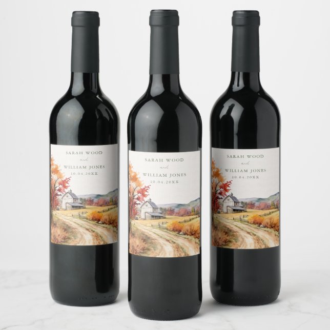Rustic fall farm linen print Wedding  Wine Label (Bottles)