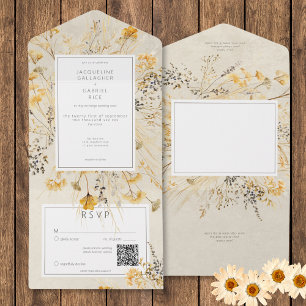 Rustic Fall Fields Wildflower QR Code All In One Invitation