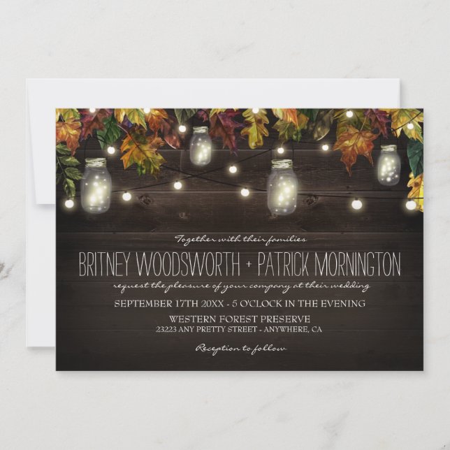 Rustic Fall Firefly Mason Jar Wedding Invitations (Front)