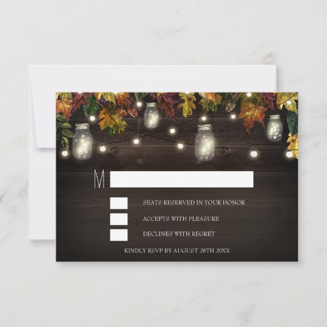 Rustic Fall Firefly Mason Jar Wedding RSVP Cards (Front)