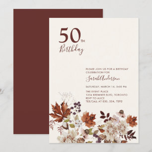 Rustic Fall Floral Adult Milestone Birthday Party Invitation