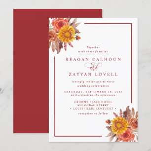 Rustic Fall Floral Autumn Wedding Invitation