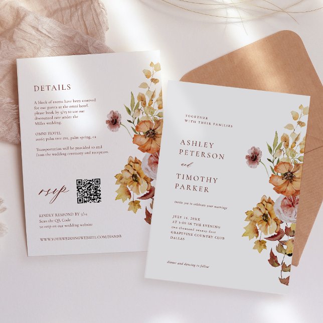 Rustic Fall Floral Boho Wedding QR Invitation (Creator Uploaded)