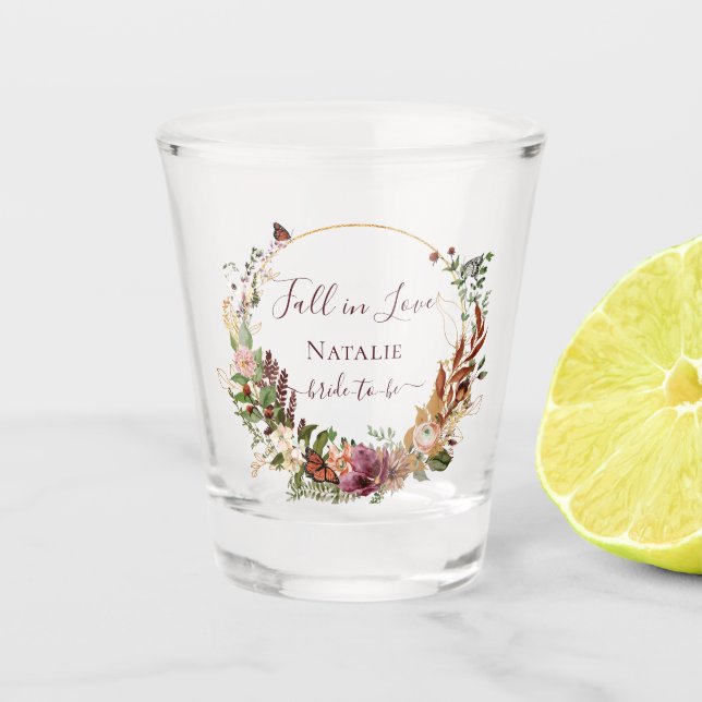 Rustic Fall Floral Bridal Shower Shot Glass (Front)