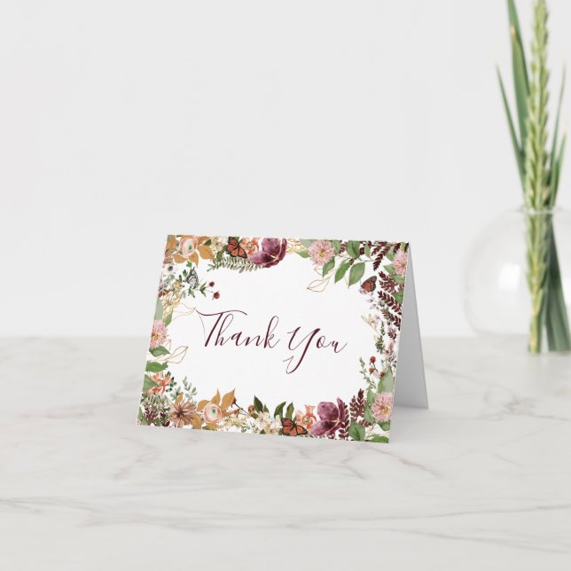 Rustic Fall Floral Bridal Shower Thank You Card (Front)