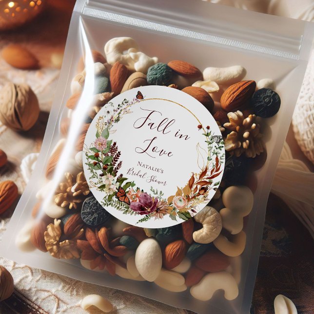 Rustic Fall Floral Bridal Shower Thank You Classic Round Sticker (Creator Uploaded)