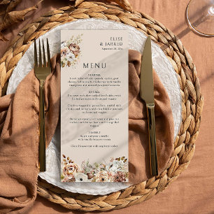 Rustic Fall Floral Brown Neutral Country Wedding Menu