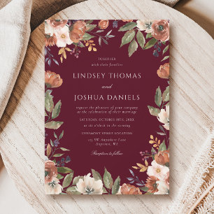 Rustic Fall Floral Burgundy Wedding Invitation