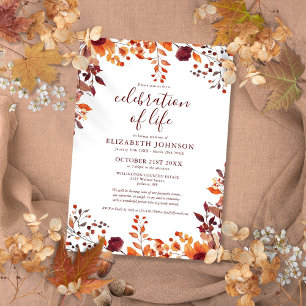 Rustic Fall Floral Celebration Of Life Funeral Invitation