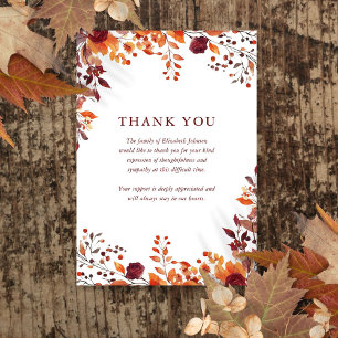 Rustic Fall Floral Celebration Of Life Funeral Thank You Card
