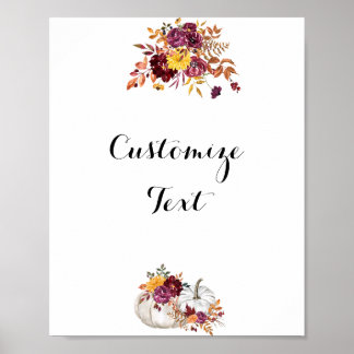 Rustic Fall Floral & Charming White Pumpkin  Poster