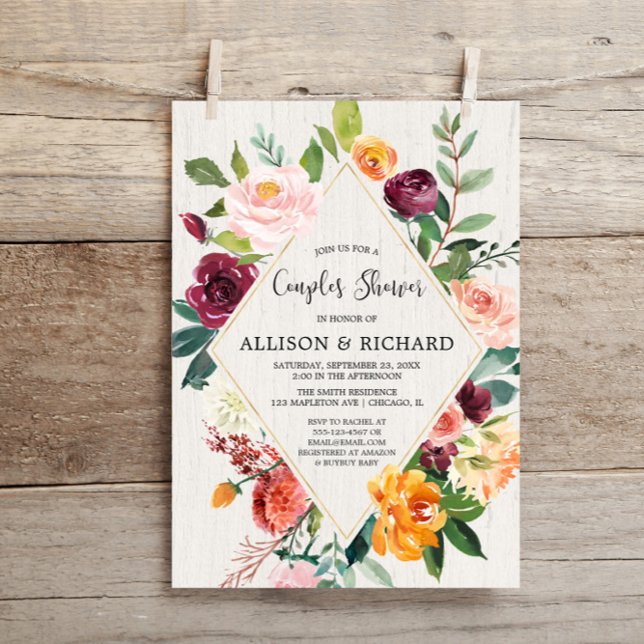 Rustic fall floral couples co-ed baby shower invitation (Creator Uploaded)