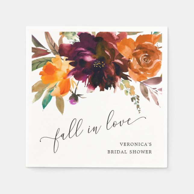 Rustic Fall Floral Elegant Bridal Shower Napkin (Front)