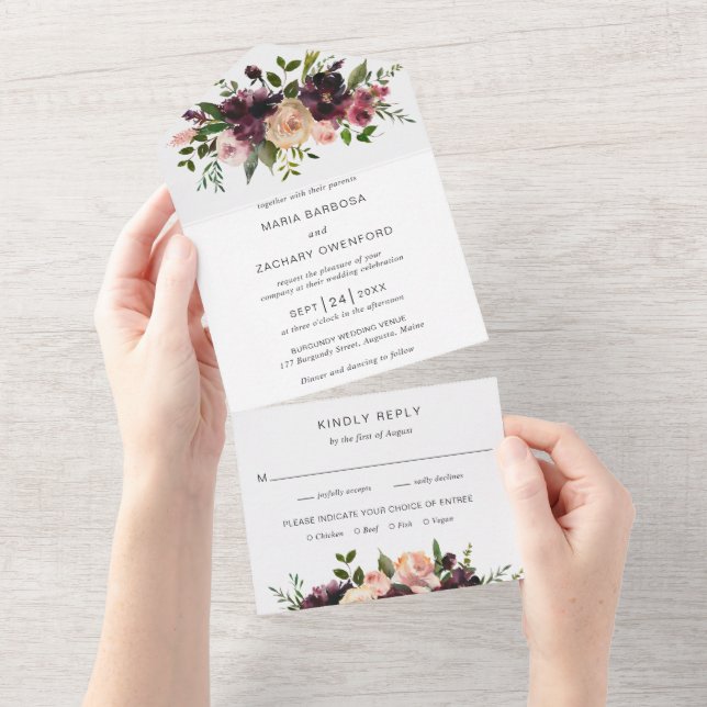 Rustic Fall Floral Elegant Wedding All In One Invitation (Tearaway)