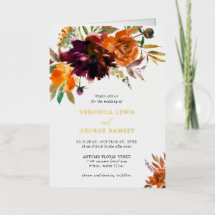 Rustic Fall Floral Elegant Wedding Foil Invitation
